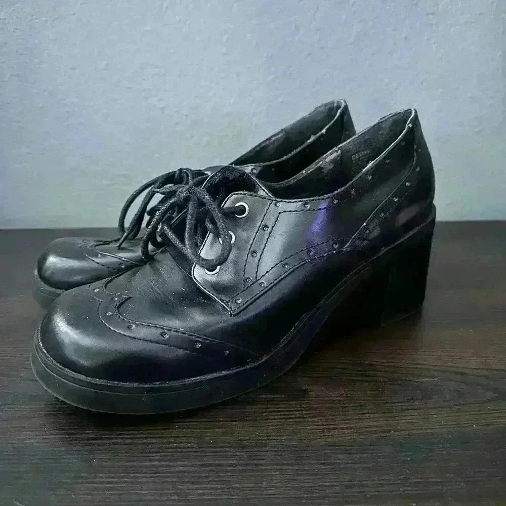 90s Y2K MUDD Black Chunky Grunge Goth Skater Platform Heels Size 8.5M Dennis - Picture 3 of 8